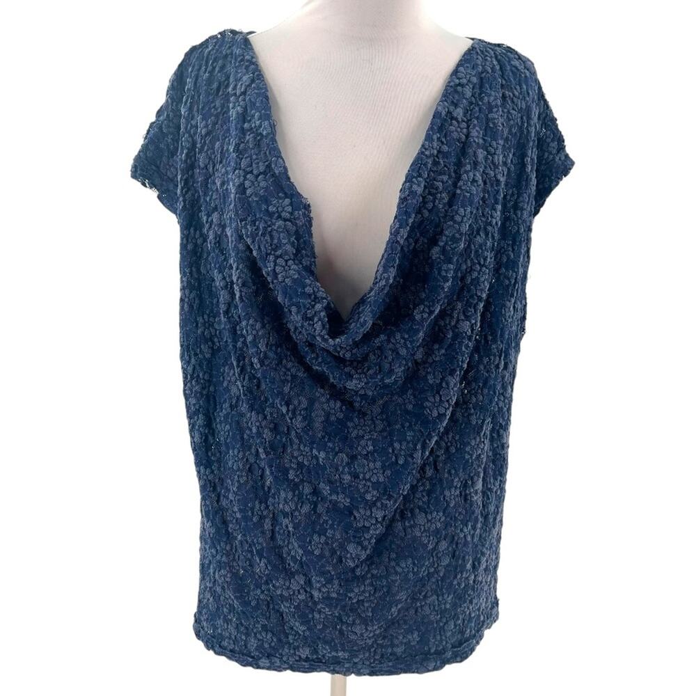 Free People Sweet Whisper Samantha Blue Lace Oversized Cowl Neck Draped Top sz S